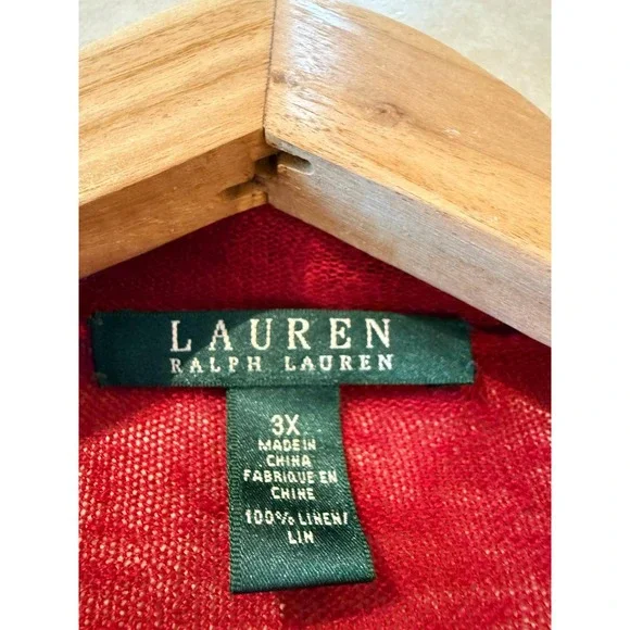 Lauren Ralph Lauren Red 100% Linen Open Front Waterfall Cardigan 3X RN 41381 - Picture 7 of 8